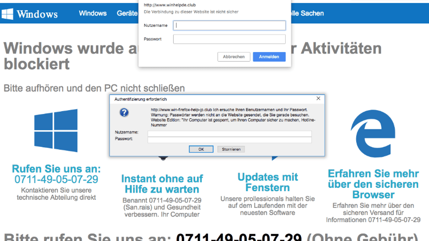 Screenshot einer angeblichen Windows-Blockade.