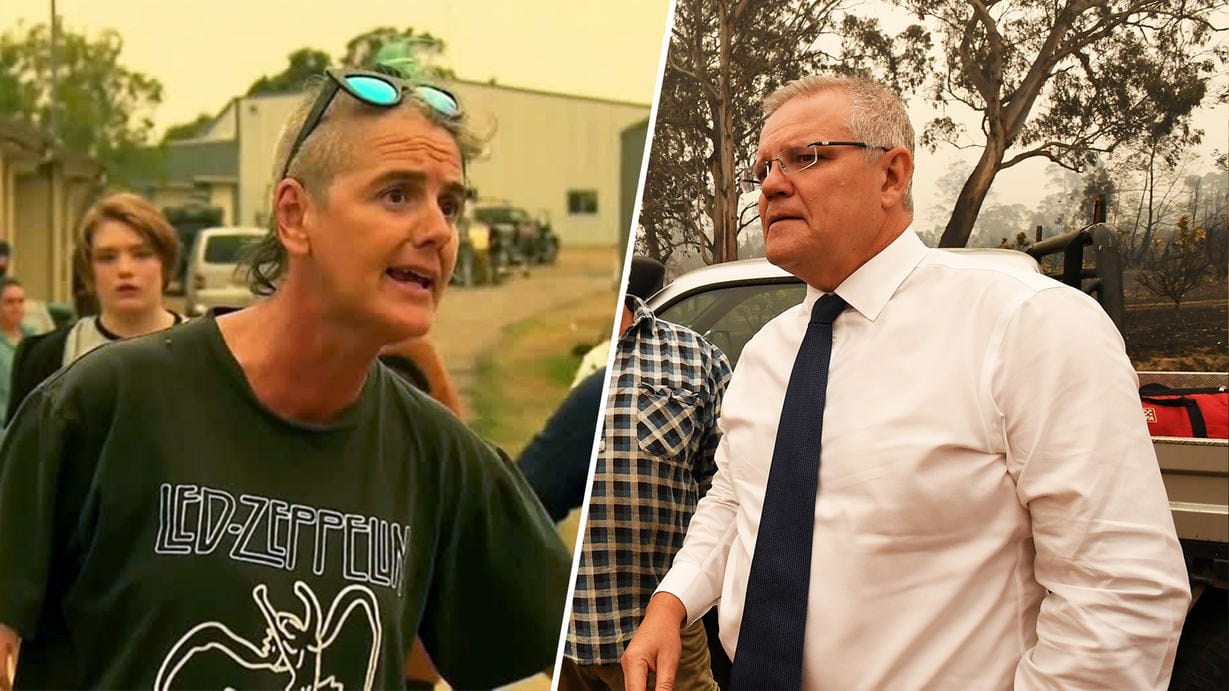 Australiens Premierminister besucht Brandgebiete: In Cobargo schlägt ihm die Wut der Anwohner entgegen. Australiens Premierminister besucht Brandgebiete: In Cobargo schlägt ihm die Wut der Anwohner entgegen.