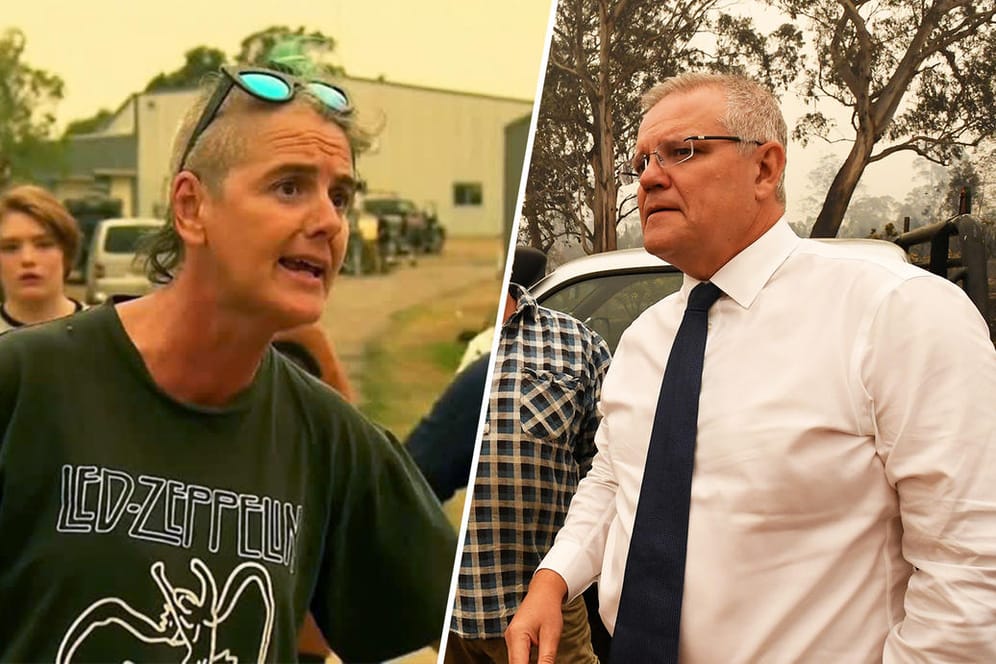 Australiens Premierminister besucht Brandgebiete: In Cobargo schlägt ihm die Wut der Anwohner entgegen.
