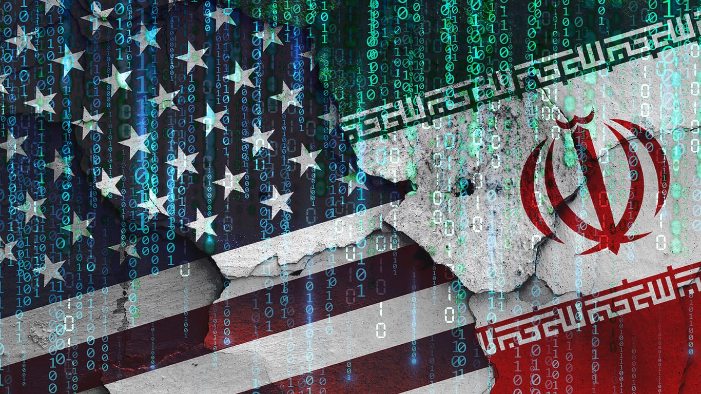 Symbolische Darstellung eines Cyberkampfes zwischen dem Iran und den USA: Die beiden Länder attackieren sich seit Jahren gegenseitig im Netz.