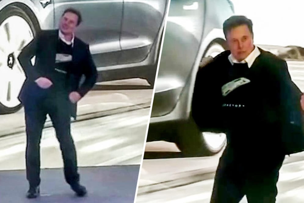 Tesla CEO Elon Musk tanzt auf einer Bühne: Ein Jahr nach dem offiziellen Spatenstich der Giga-Fabrik startet Tesla am Dienstag (07.01.2020) die Auslieferung der ersten in China hergestellten Model 3-Reihe.