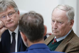 Parteichef Meuthen (li.), Fraktionschef Gauland (re.) und Thüringens Landeschef Höcke: Klage gegen die Einstufung als Verdachtsfall.