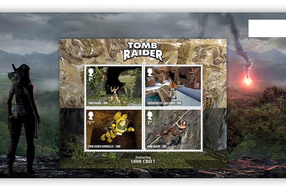 Produktbild aus dem Online-Shop der Royal Mail: In England gibt es jetzt ein Briefmarken-Set für "Tomb Raider"-Fans zu kaufen.
