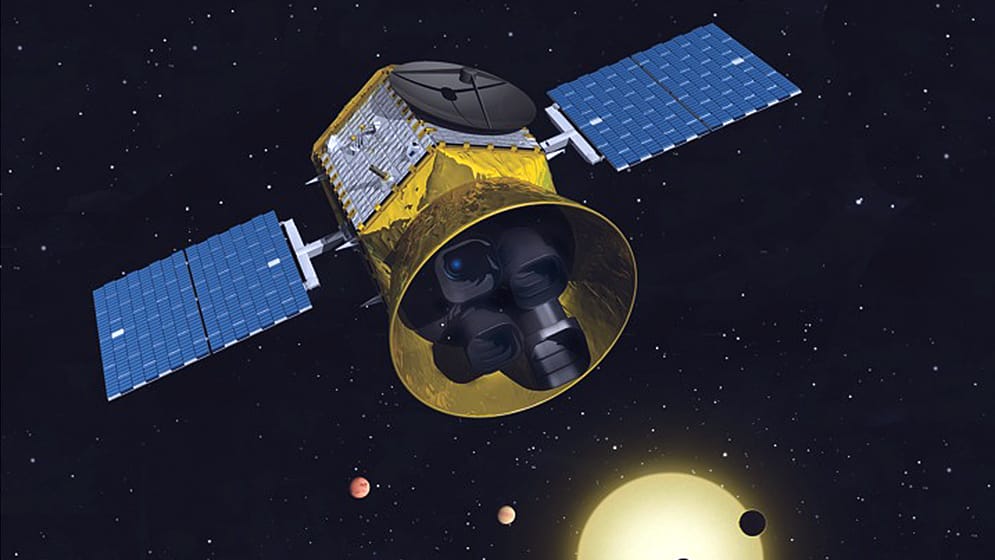 Eine grafische Darstellung des Weltraumteleskops "Tess": Der Satellit wurde eigens für die Entdeckung von erdgroßen Exoplaneten entwickelt.