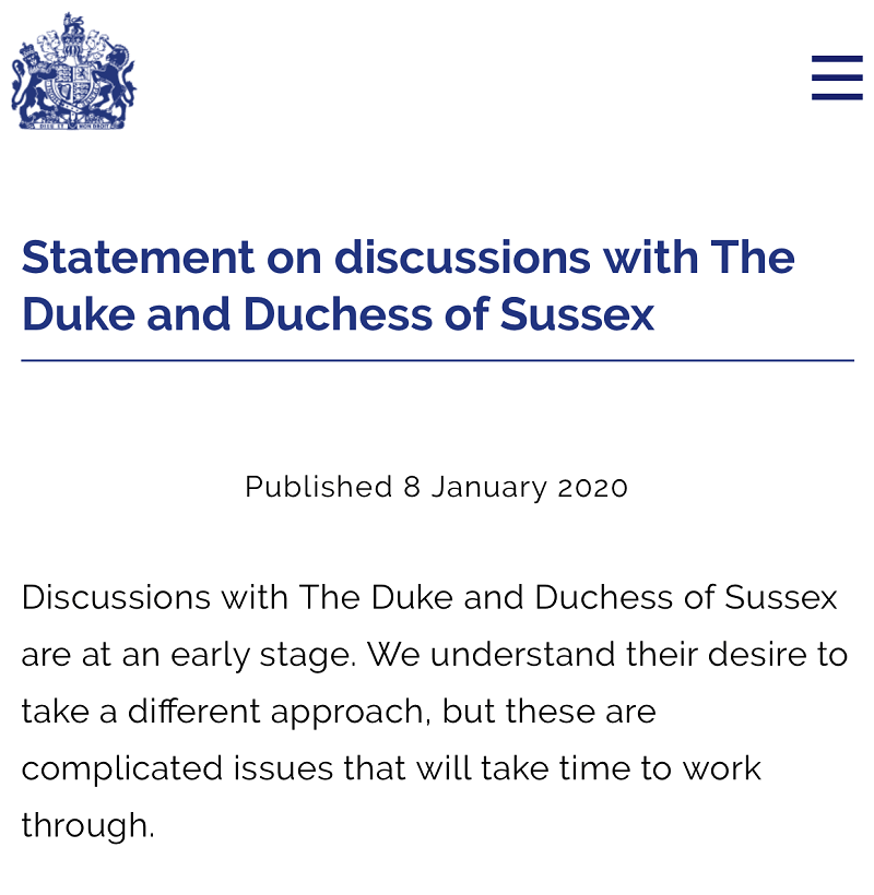 Buckingham-Palast veröffentlicht ein Statement zum Rückzug von Harry und Meghan.