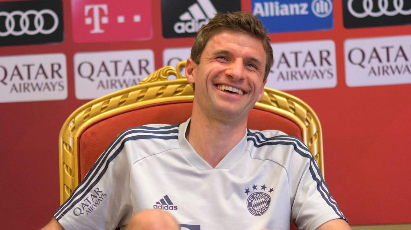 Thomas Müller nach dem Training im Mannschaftshotel der Bayern in Doha
