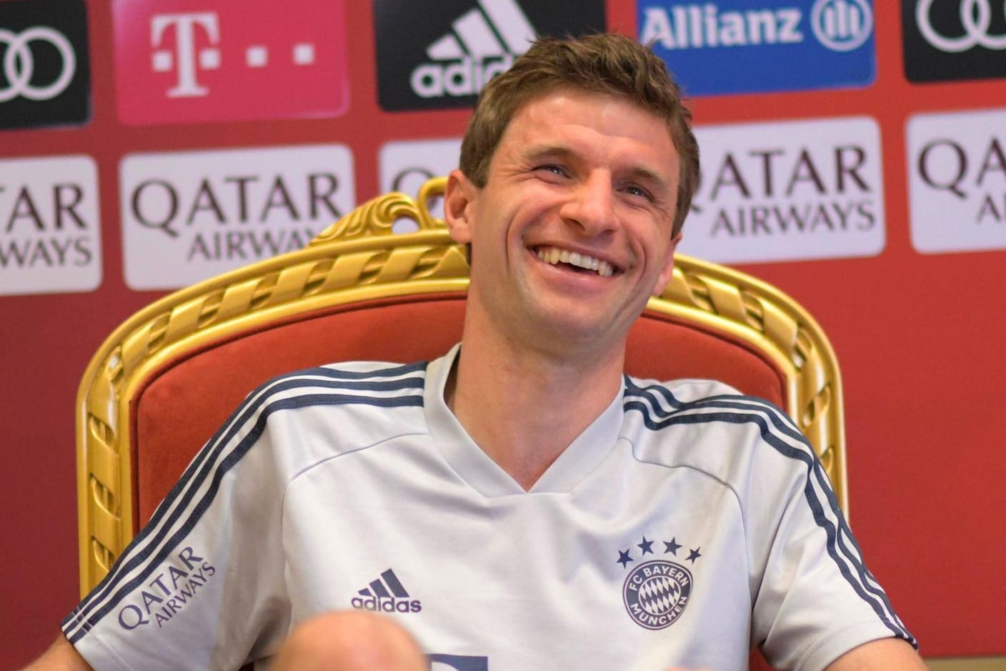 Thomas Müller nach dem Training im Mannschaftshotel der Bayern in Doha