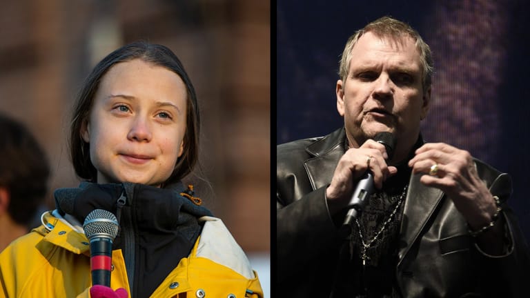 Klimaaktivistin Greta Thunberg und Sänger Meat Loaf: Er hat die Aktivistin in einem Interview angezweifelt. Sie reagiert gelassen.