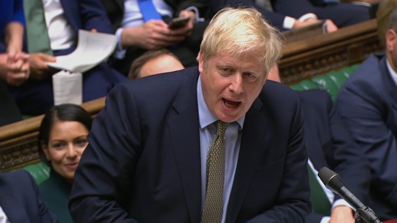 Der britische Premierminister Boris Johnson am Mittwoch im Unterhaus: Johnsons Brexit-Gesetz ist von der Parlamentskammer gebilligt worden.