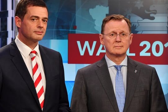 Thüringens CDU-Chef Mike Mohring (l) und Linke-Ministerpräsident Bodo Ramelow in Erfurt.