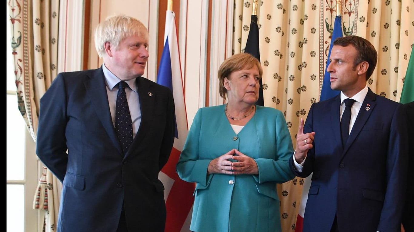 G7-Gipfel vergangenes Jahr in Biarritz: Johnson, Merkel, Macron.