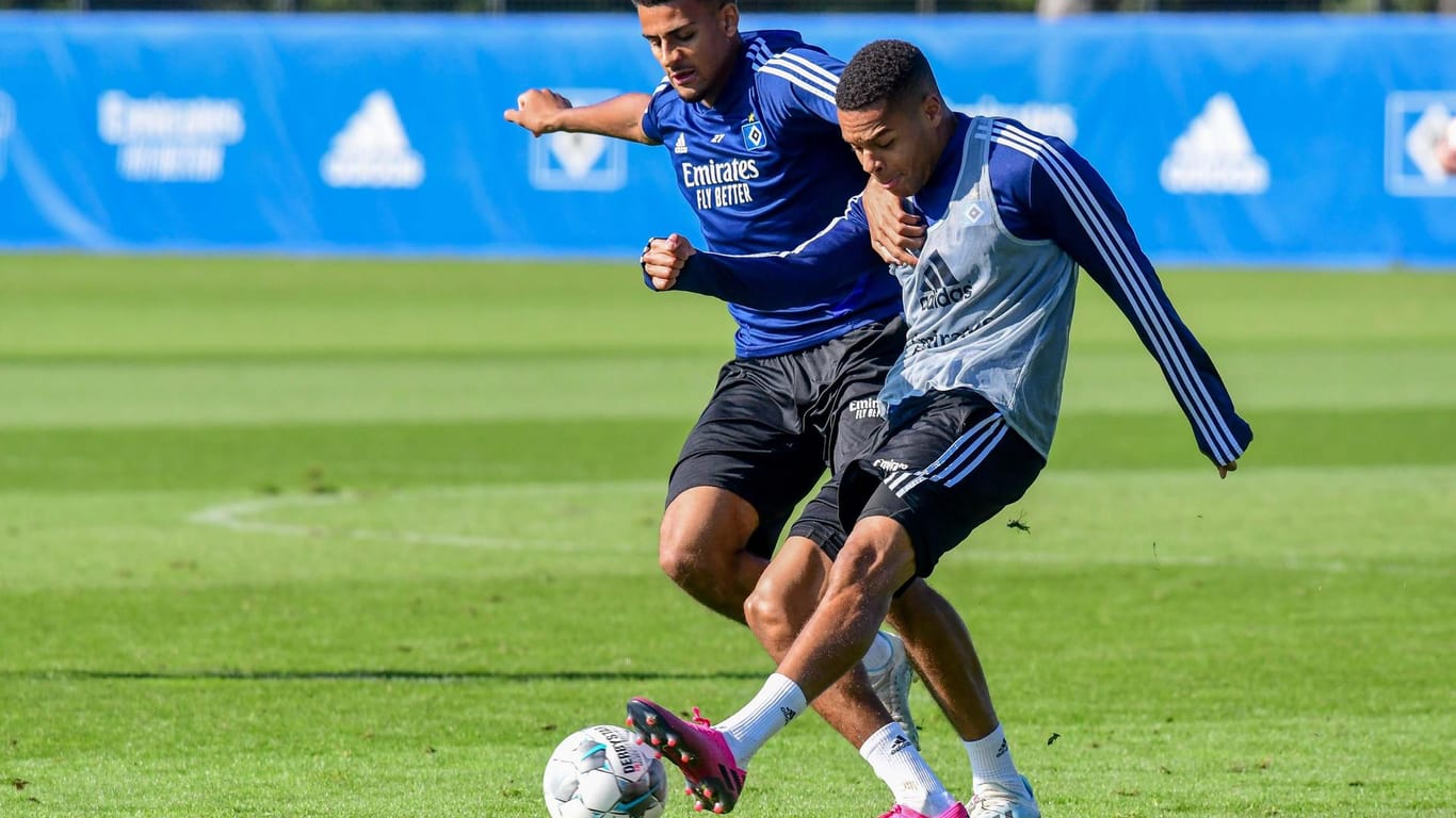 Josha Vagnoman und Jan Gyamerah: "Gyambo" hatte sich im Training das Wadenbein gebrochen.