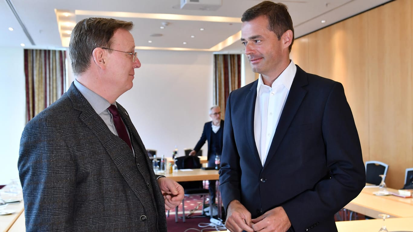 Bodo Ramelow (links) und Mike Mohring bei den Gesprächen in Erfurt: Regieren, ohne in der Regierung zu sein.