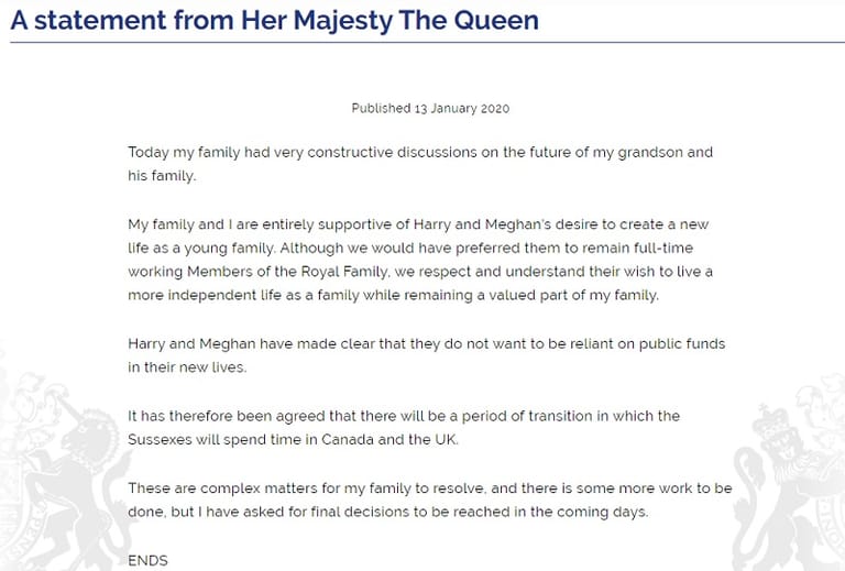 Das offizielle Statement der Queen.