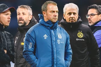 Von links nach rechts: Julian Nagelsmann (Leipzig), Marco Rose (Gladbach), Hansi Flick (FC Bayern),Lucien Favre (Dortmund) David Wagner (Schalke) basteln am Kader für die Rückrunde.