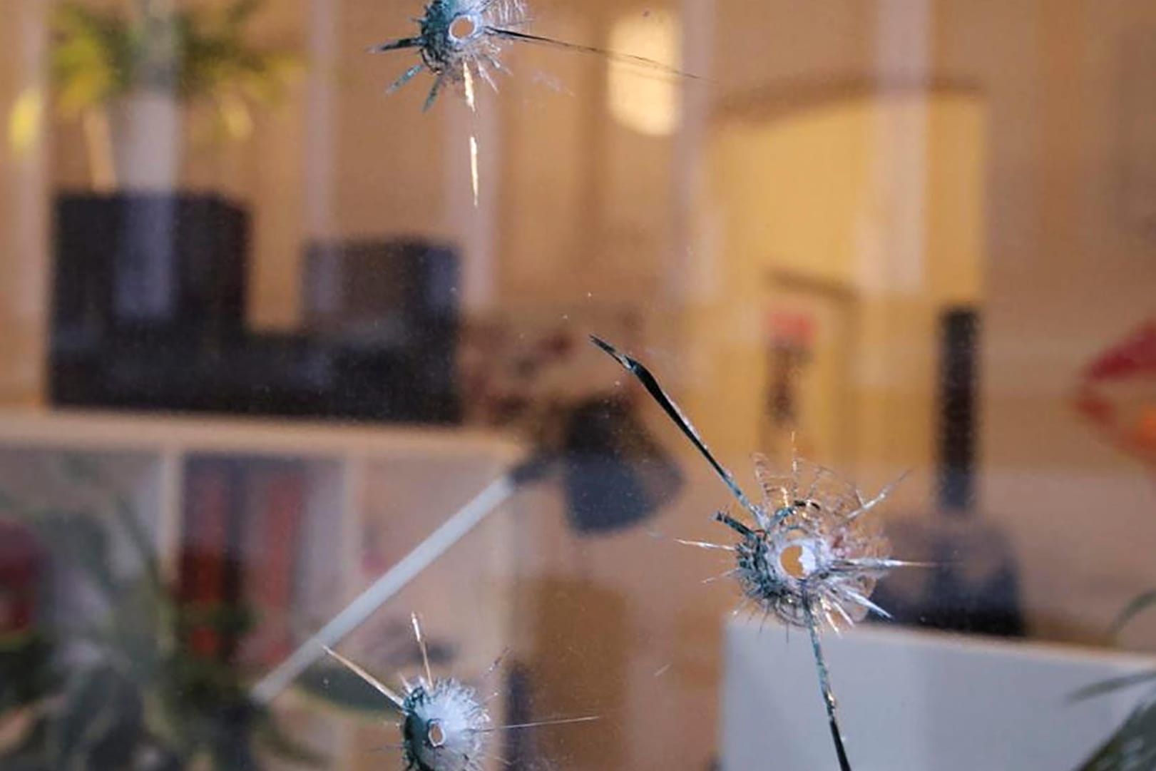 Einschusslöcher im Büro des Bundestagsabgeordneten Karamba Diaby in Halle.