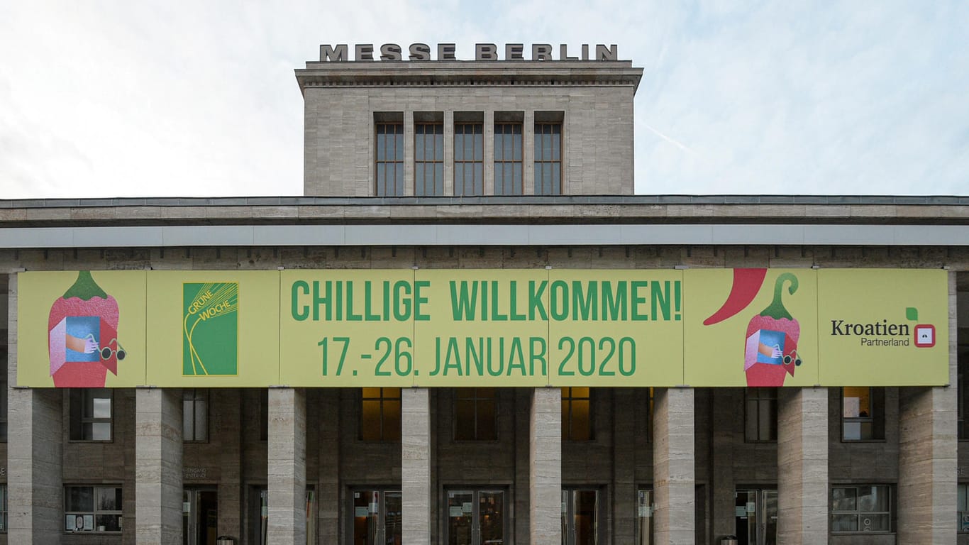 Eingang Nord des Messegeländes Berlin: Die Internationale Grüne Woche 2020 heißt ihre Gäste willkommen.