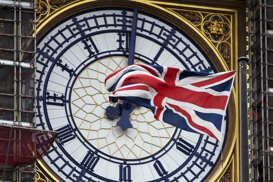 Er soll den Brexit einläuten: Der Big Ben mit einem Union Jack am Zifferblatt.