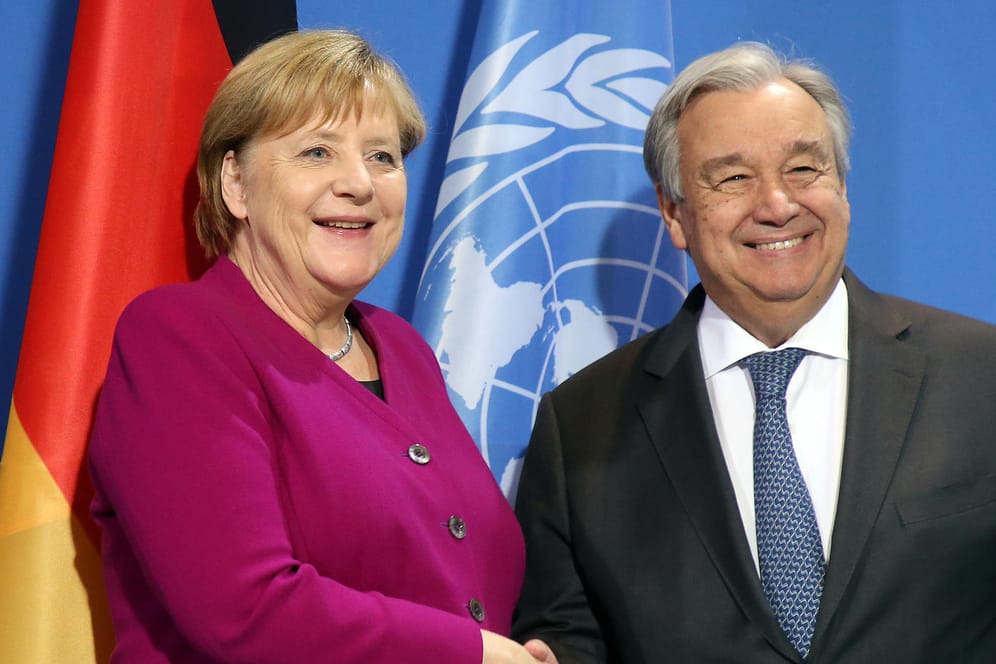 Angela Merkel und Antonio Guterres, Generalsekretär der Vereinten Nationen: Der Libyen-Gipfel in Berlin findet nach Absprache mit Guterres auf Ebene der Staats- und Regierungschefs statt.