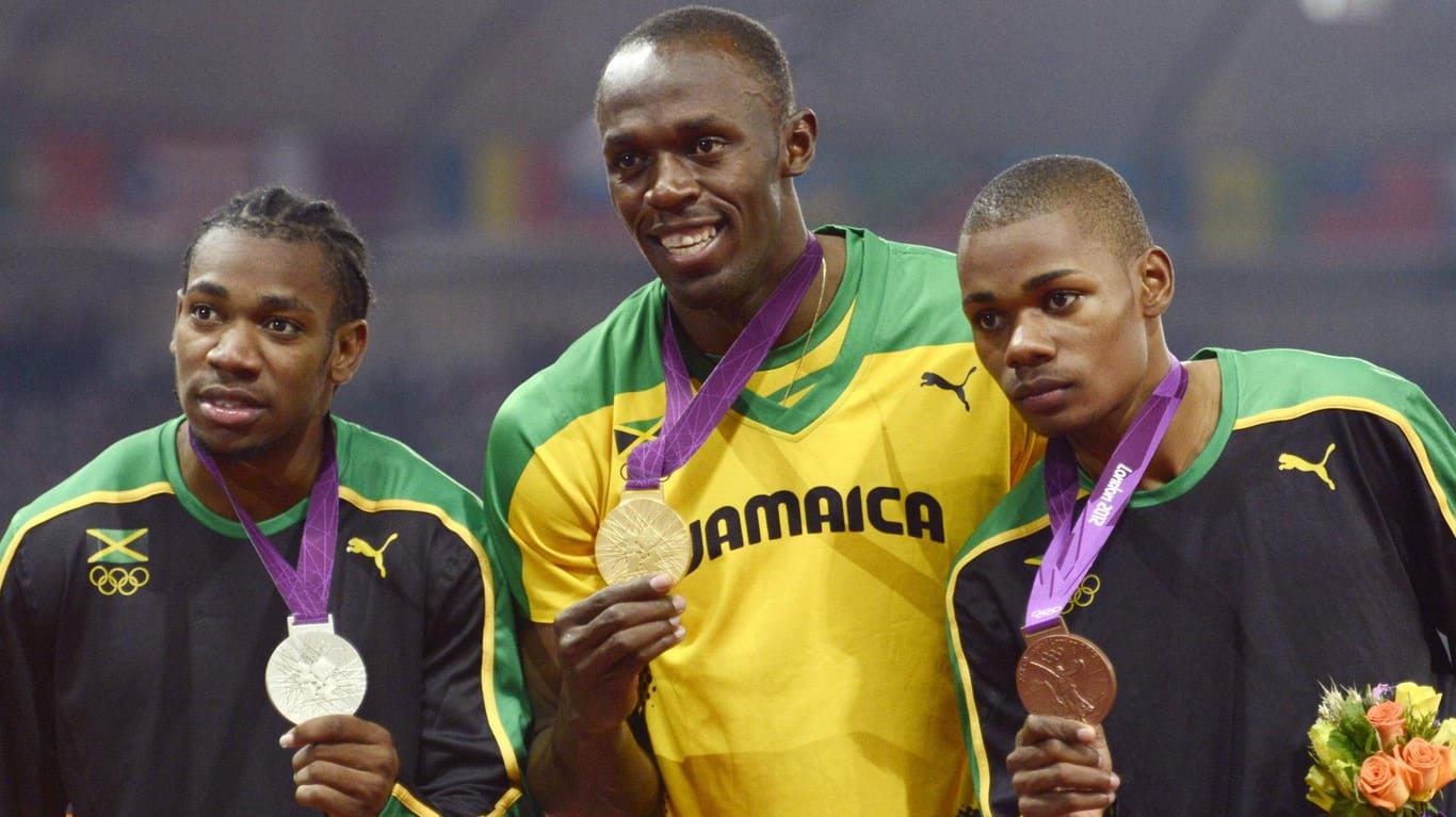 Dominanz beim Sprint: Yohan Blake (l.), Usain Bolt (m.) und Warren Weir) gewannen bei den Olympischen Spielen in London 2012 Gold, Silber und Bronze.