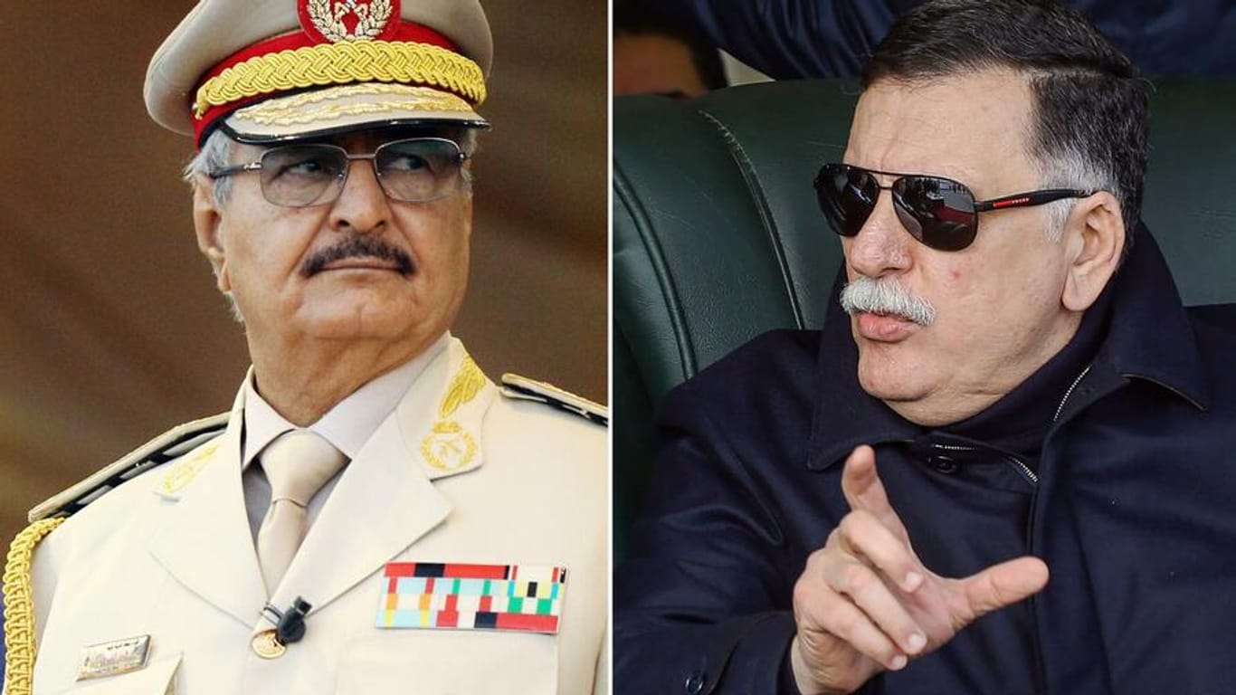Der libysche General Haftar und sein Rivale, Ministerpräsident al-Sarradsch.