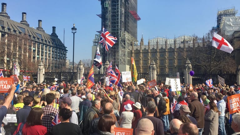 Brexit-Befürworter vor dem Parlament in London.