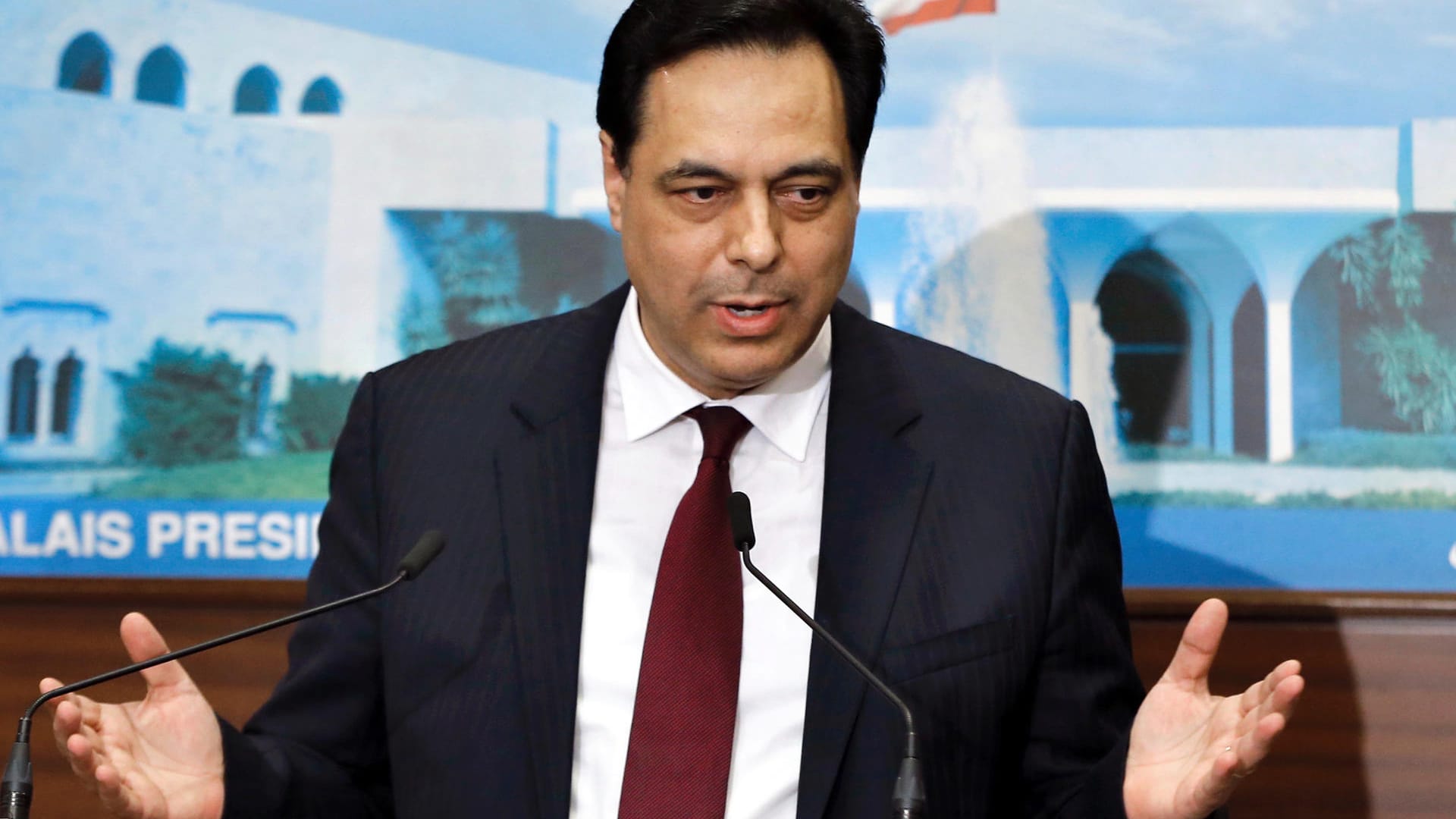 Designierter Premierminister im Libanon: Hassan Dia stellte sein 20-köpfiges Kabinett vor. Designierter Premierminister im Libanon: Hassan Dia stellte sein 20-köpfiges Kabinett vor.