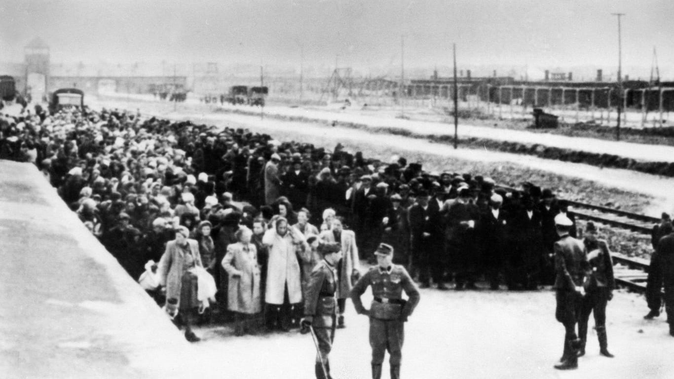 Selektion durch die SS im Sommer 1944 an der "Rampe" in Auschwitz-Birkenau.