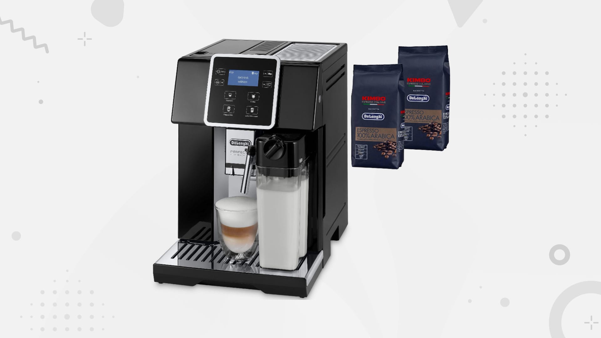 Top-Deal: Beim Kauf des Kaffeevollautomaten von De'Longhi erhalten Sie gratis zwei Pakete Kimbo Kaffeebohnen dazu.