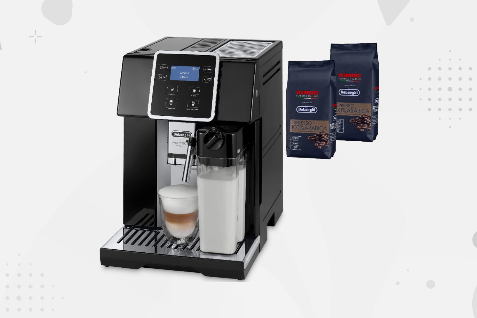 Top-Deal: Beim Kauf des Kaffeevollautomaten von De'Longhi erhalten Sie gratis zwei Pakete Kimbo Kaffeebohnen dazu.