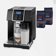 Top-Deal: Beim Kauf des Kaffeevollautomaten von De'Longhi erhalten Sie gratis zwei Pakete Kimbo Kaffeebohnen dazu.