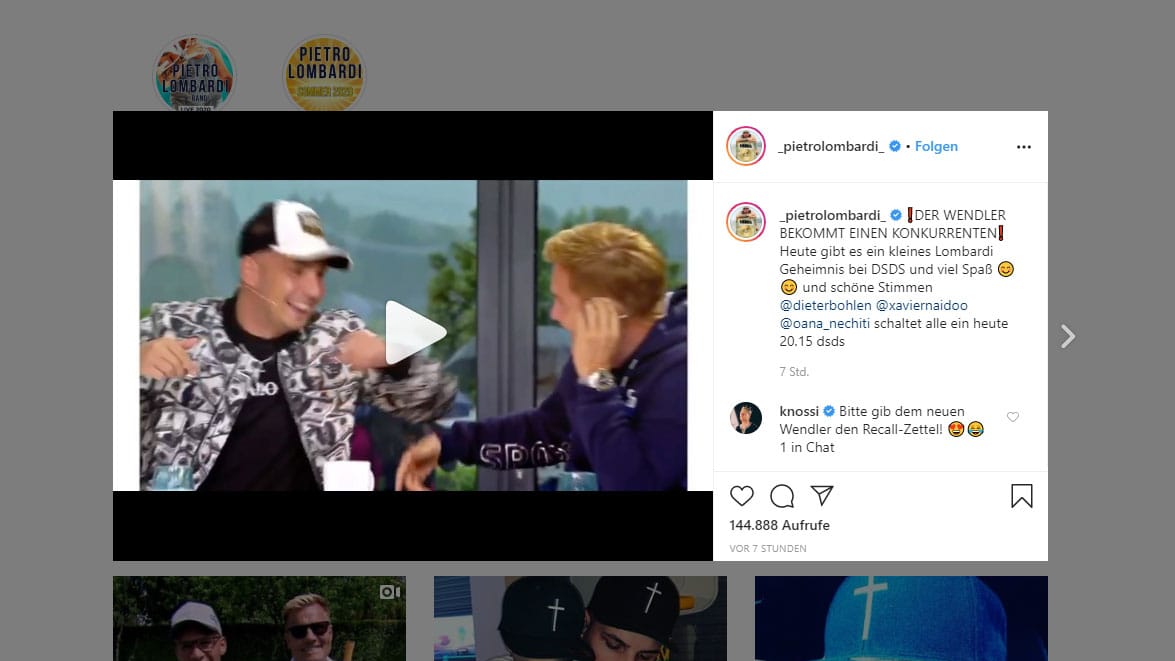 Dieter Bohlen und Pietro Lombardi im Studio: Bei Instagram postete Lombardi einen Teaser zur DSDS-Folge am Samstagabend.