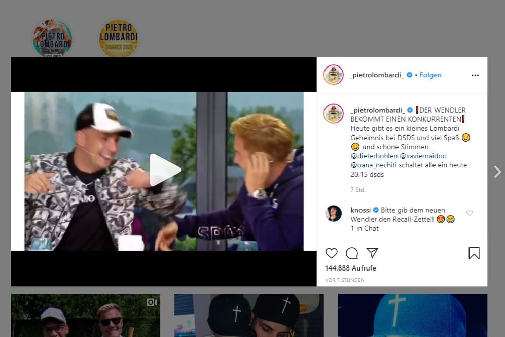 Dieter Bohlen und Pietro Lombardi im Studio: Bei Instagram postete Lombardi einen Teaser zur DSDS-Folge am Samstagabend.