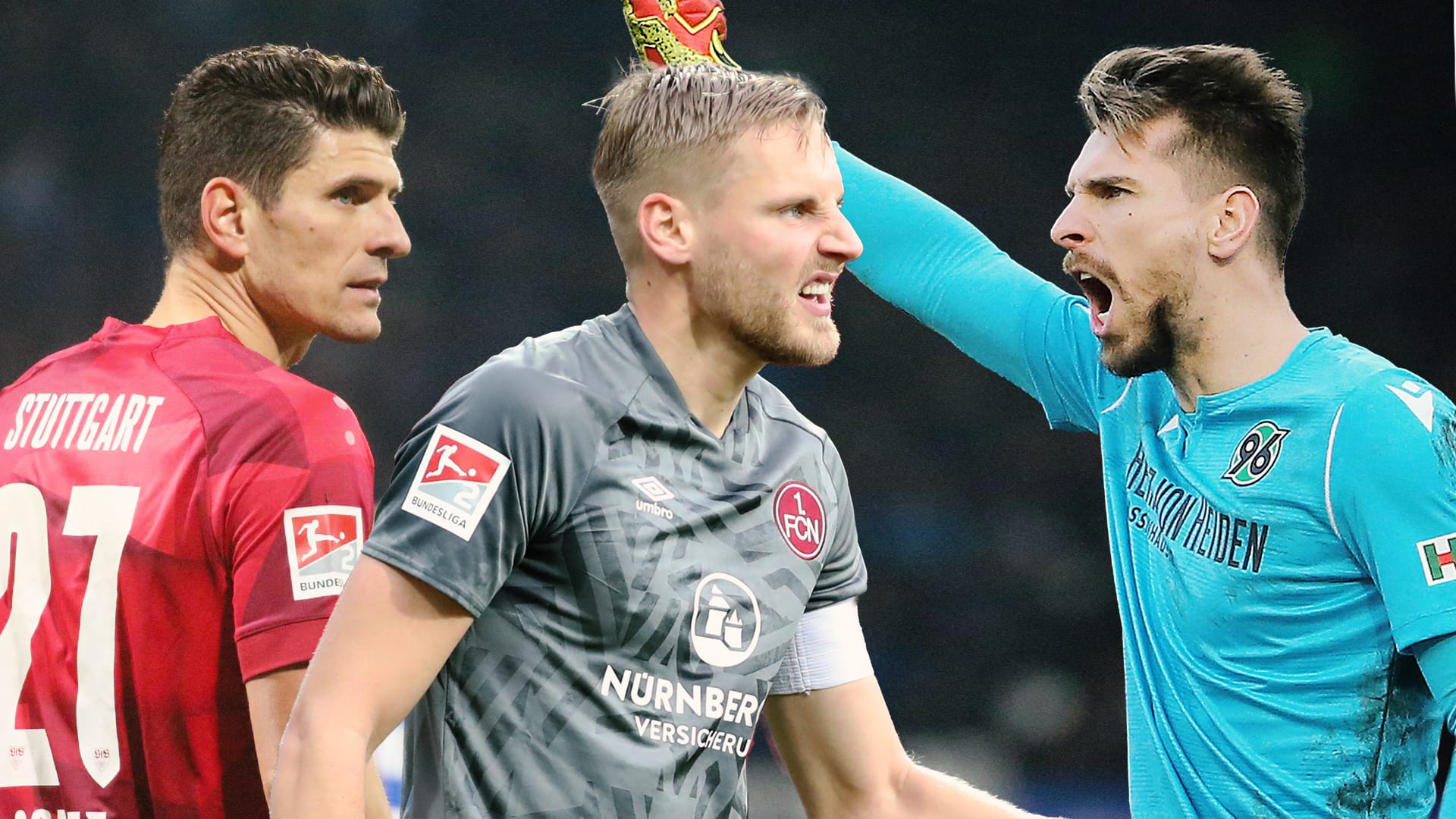 Sie alle sind mit der Hinrunde nicht zufrieden: Stuttgarts Mario Gomez (l.), Nürnbergs Hanno Behrens (m.) und Hannovers Ron-Robert Zieler (r.).