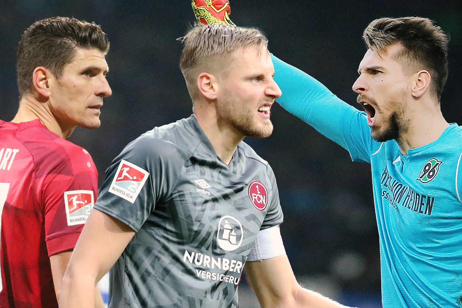 Sie alle sind mit der Hinrunde nicht zufrieden: Stuttgarts Mario Gomez (l.), Nürnbergs Hanno Behrens (m.) und Hannovers Ron-Robert Zieler (r.).