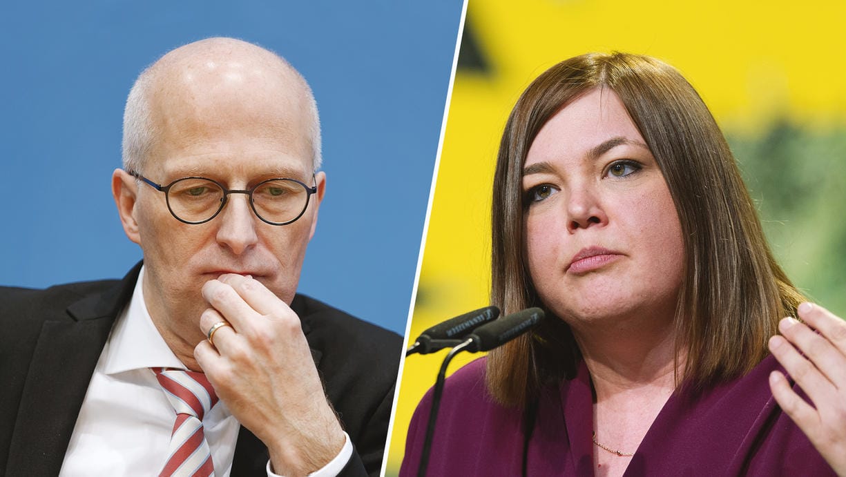 Hamburgs Erster Bürgermeister Peter Tschentscher (SPD) und seine Koalitionspartnerin Katharina Fegebank (Grüne): Die Grünen ziehen fast gleichauf in den Umfragen und melden Führungsansprüche an. Hamburgs Erster Bürgermeister Peter Tschentscher (SPD) und seine Koalitionspartnerin Katharina Fegebank (Grüne): Die Grünen ziehen fast gleichauf in den Umfragen und melden Führungsansprüche an.