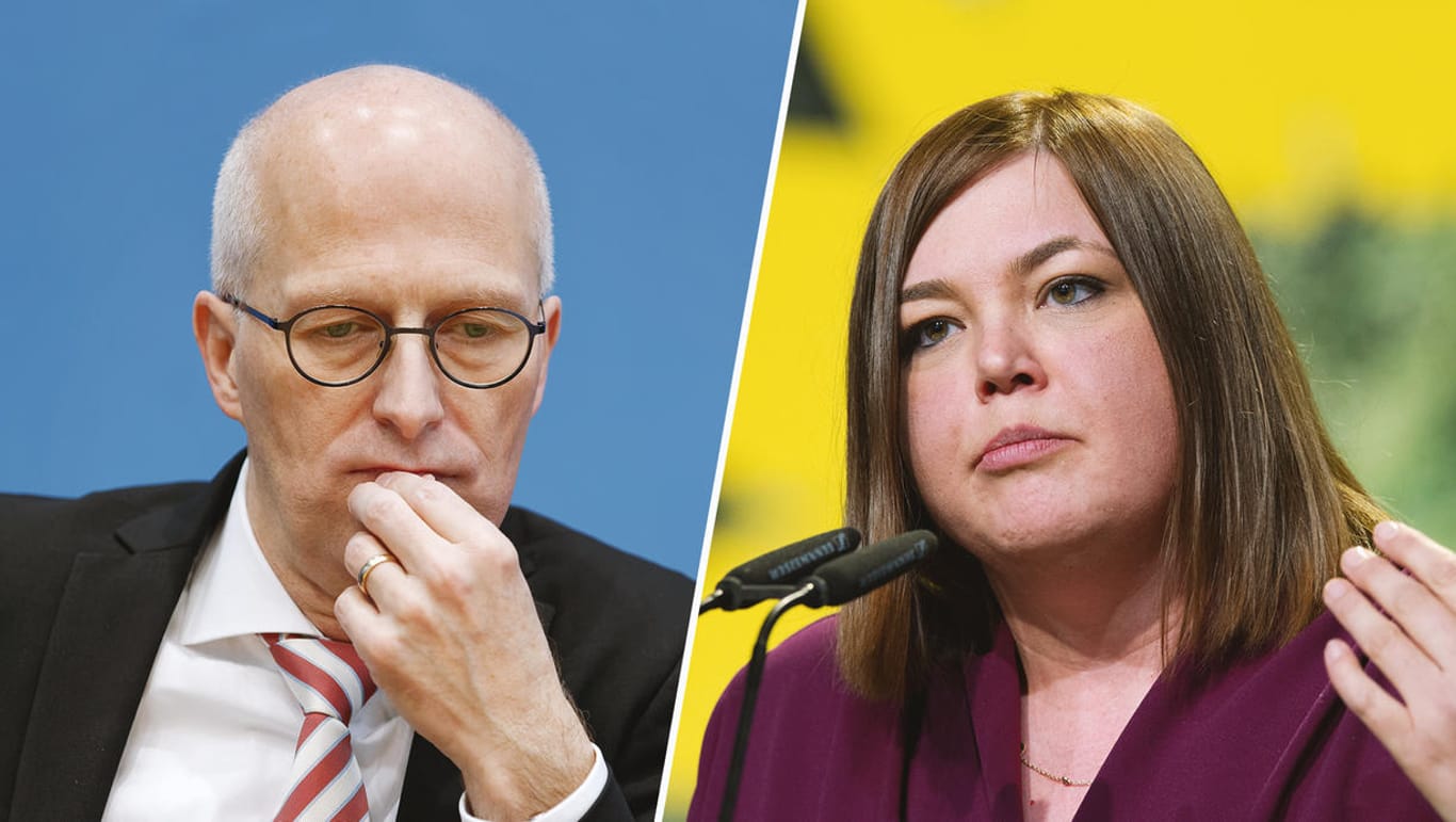 Hamburgs Erster Bürgermeister Peter Tschentscher (SPD) und seine Koalitionspartnerin Katharina Fegebank (Grüne): Die Grünen ziehen fast gleichauf in den Umfragen und melden Führungsansprüche an.