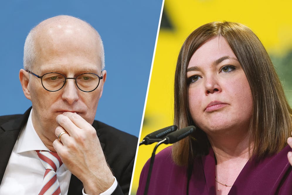 Hamburgs Erster Bürgermeister Peter Tschentscher (SPD) und seine Koalitionspartnerin Katharina Fegebank (Grüne): Die Grünen ziehen fast gleichauf in den Umfragen und melden Führungsansprüche an.