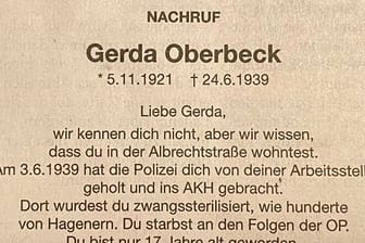 Eine Todesanzeige in einer Hagener Zeitung: Mit dieser ungewöhnlichen Aktion haben Schüler auf eine grausame Praxis der Nationalsozialisten aufmerksam gemacht.