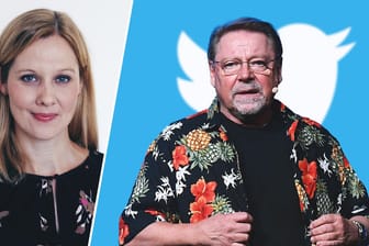 Nicole Diekmann und Jürgen von der Lippe vor dem Twitter-Symbol: Der Komiker war auf Twitter für harmlose Äußerungen schwer angegriffen worden.