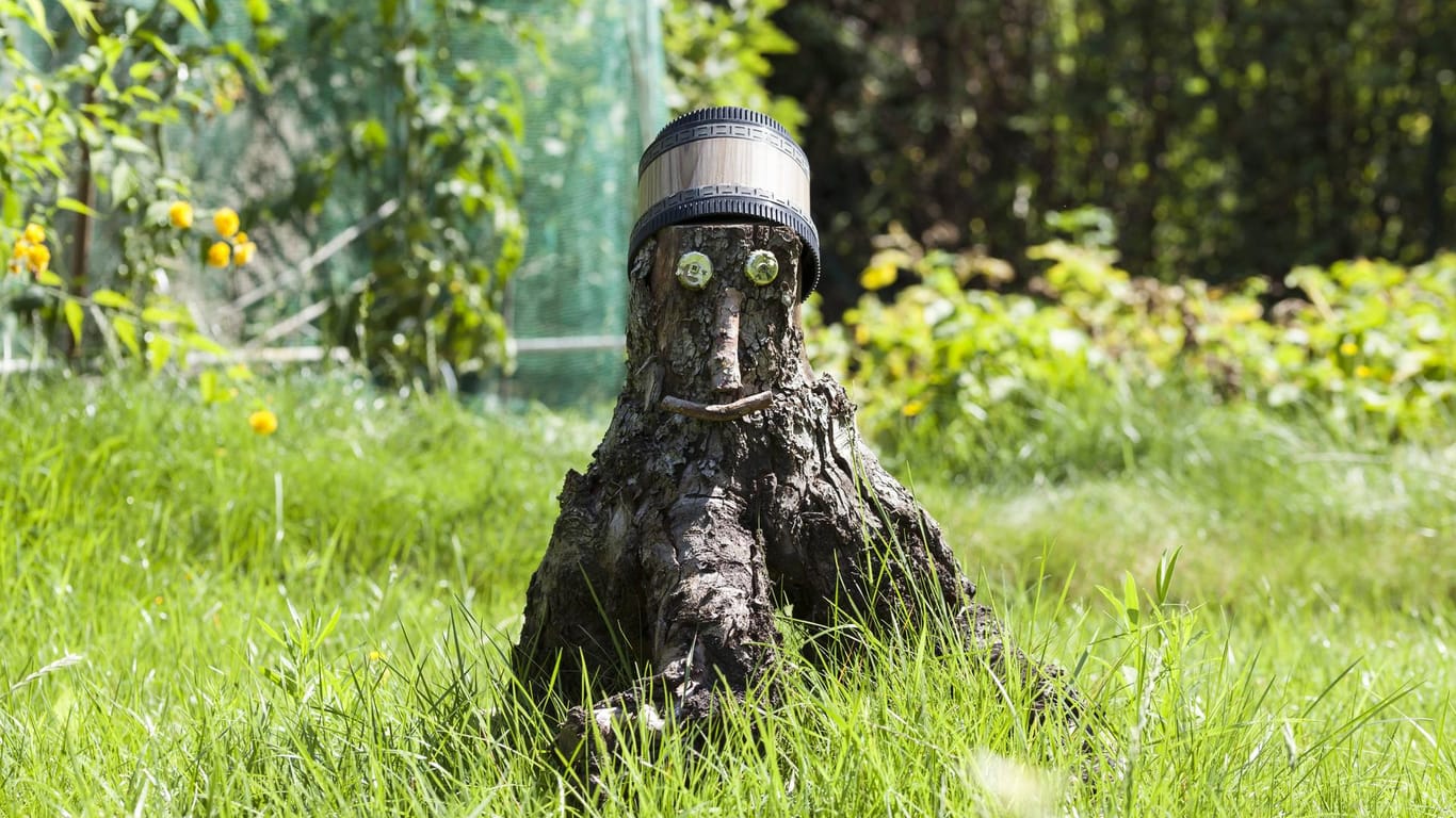 Garten-Deko aus Holz: Ein Baumstamm mit Gesicht ist ein besonders originelles Highlight im Garten.