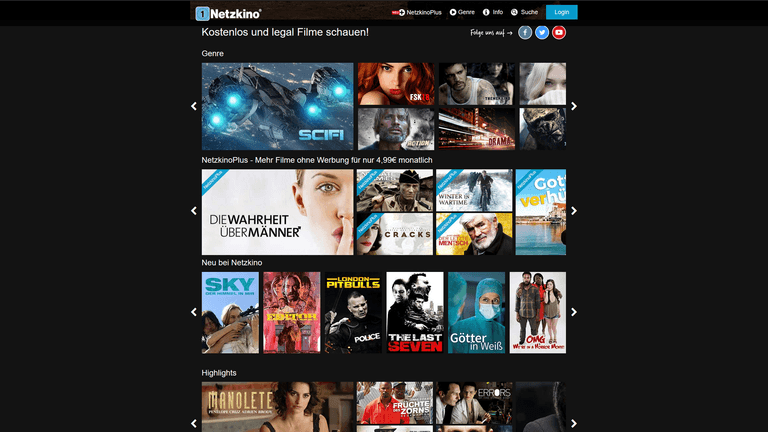Screenshot Netzkino.de: Hier finden sich vor allem B-Movies.