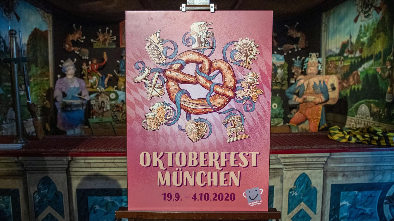Eine Staffelei mit dem Siegermotiv des Wettbewerbs um das neue Oktoberfest-Werbeplakat: Das Plakatmotiv wurde im Münchener Stadtmuseum bekannt gegeben.