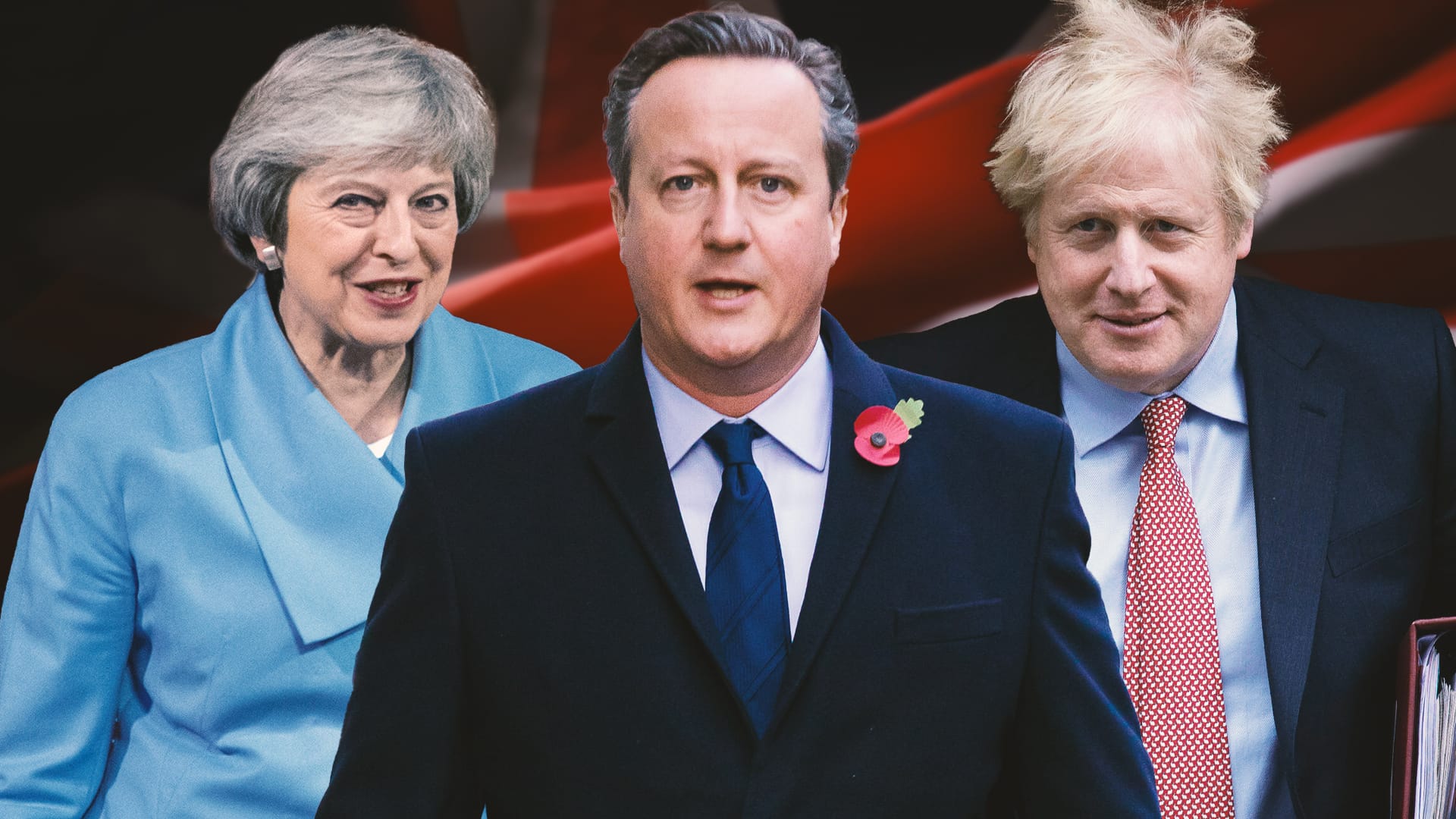 Als britische Premierminister begleiteten Theresa May, David Cameron (M.) und zuletzt Boris Johnson den Brexit-Prozess.