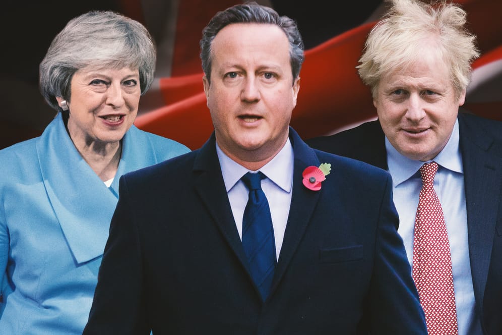 Als britische Premierminister begleiteten Theresa May, David Cameron (M.) und zuletzt Boris Johnson den Brexit-Prozess.