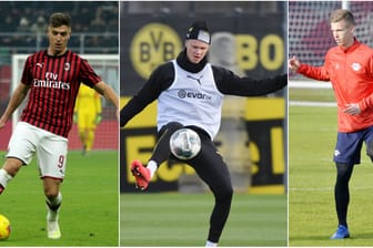 Drei prominente Winterneuzugänge: Krzysztof Piatek (v. l., Hertha BSC), Erling Haaland (Borussia Dortmund) und Dani Olmo (RB Leipzig).