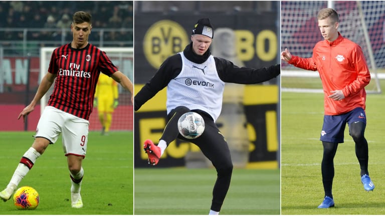 Drei prominente Winterneuzugänge: Krzysztof Piatek (v. l., Hertha BSC), Erling Haaland (Borussia Dortmund) und Dani Olmo (RB Leipzig).