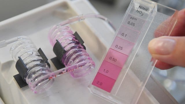 Bei der Landesanstalt für Umwelt, Messungen und Naturschutz Baden-Württemberg wird mit einem Durchflussphotometer der Nitratgehalt im Wasser über Nitrit bestimmt. Bei der Landesanstalt für Umwelt, Messungen und Naturschutz Baden-Württemberg wird mit einem Durchflussphotometer der Nitratgehalt im Wasser über Nitrit bestimmt.