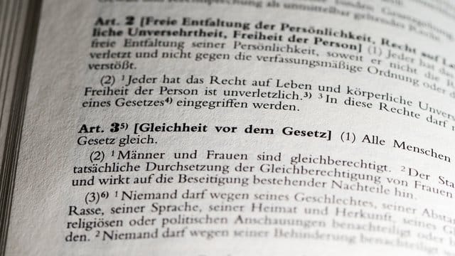 Artikel 3 des Grundgesetzes legt die Gleichheit vor dem Gesetz fest. Artikel 3 des Grundgesetzes legt die Gleichheit vor dem Gesetz fest.