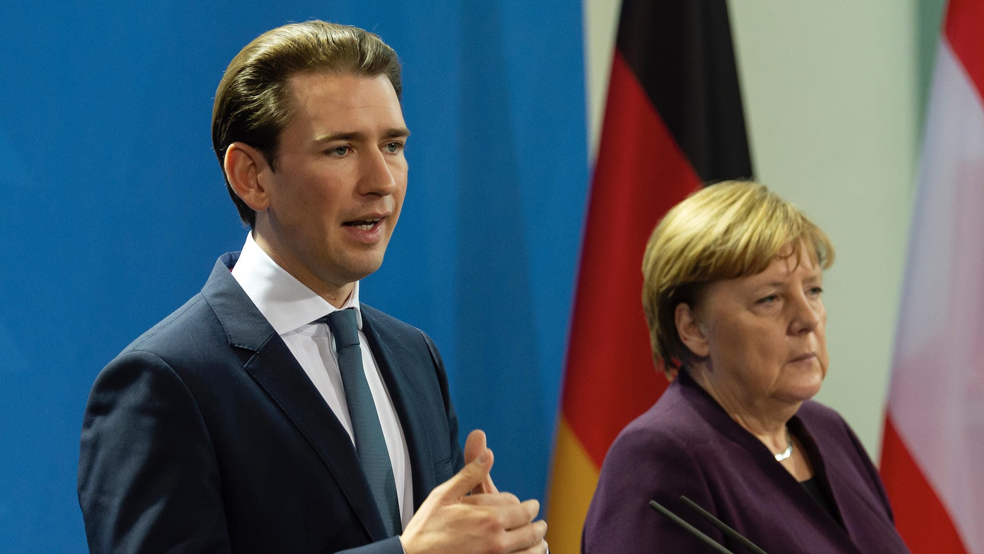 Kurz und Merkel in Berlin: "Selbstverständlich kann die Regierung aus Konservativen und Grünen in Österreich auch ein Modell für Deutschland sein." Kurz und Merkel in Berlin: "Selbstverständlich kann die Regierung aus Konservativen und Grünen in Österreich auch ein Modell für Deutschland sein."